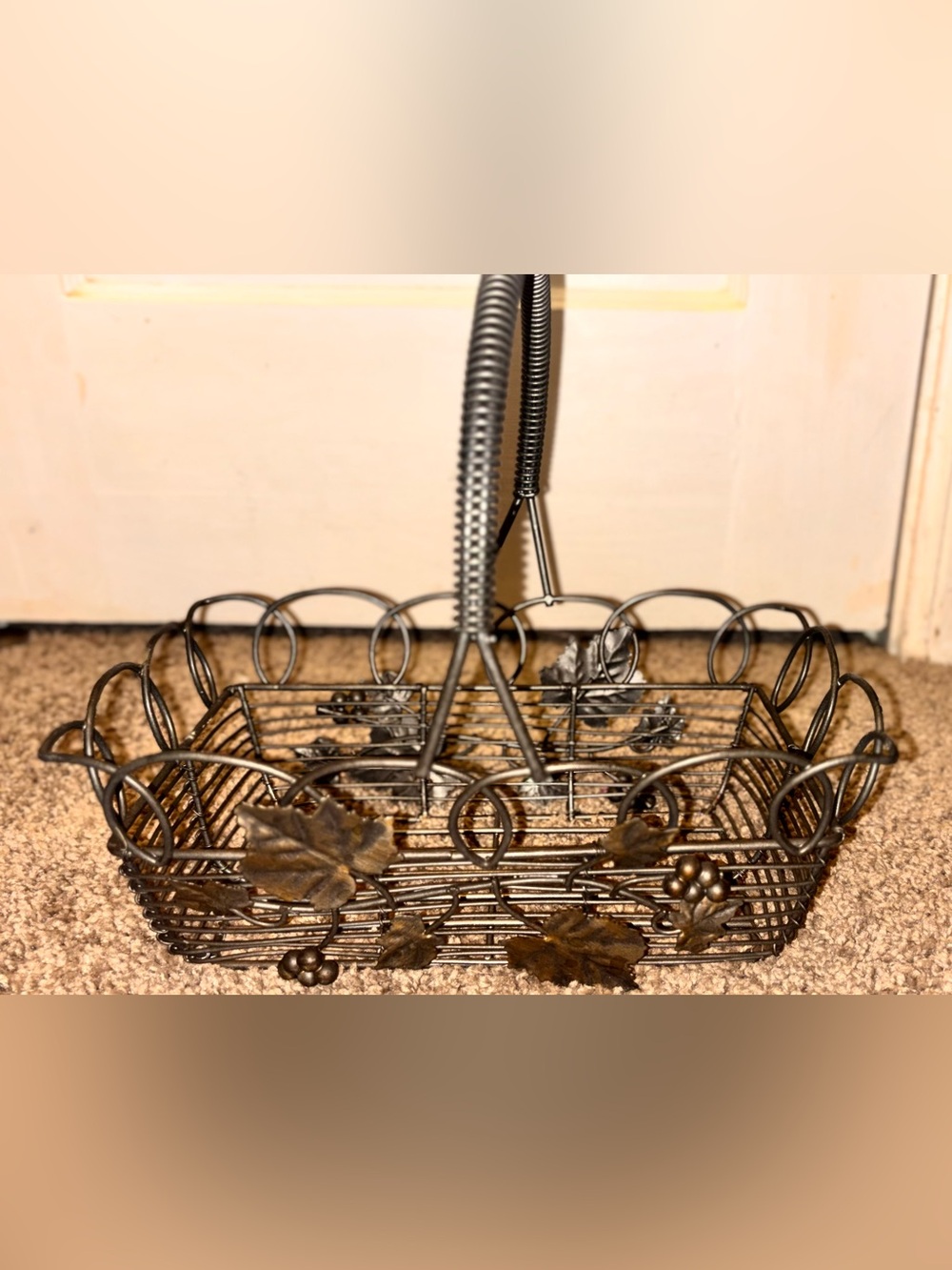 Decorative Metal Grapevine Storage Basket Bronze Finish and Handles